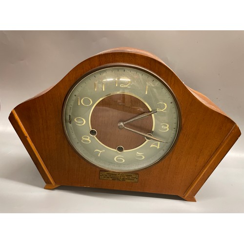 615 - SMITHS MID 20TH CENTURY WALNUT CASED CHIMING MANTLE CLOCK