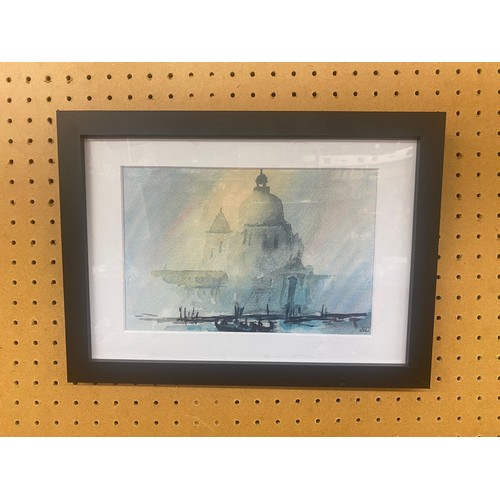 540 - GICLEE PRINT AFTER A PAINTING BY SARAH CAISEY OF VENICE MONOGRAMED FRAMED AND GLAZED 22CM X 14CM APP... 