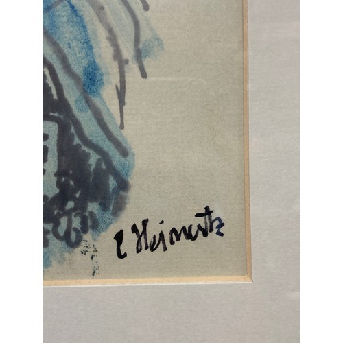 554 - 20TH CENTURY WATER COLOUR ON PAPER SIDE PROFILE OF A FEMALE WEARING A SCARF SIGNED E HEIMTS? AND A W... 