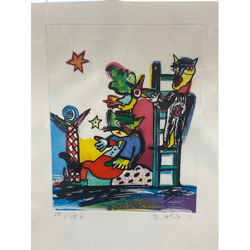 537 - OTMAR ALT 1940 BORN, LIMITED EDITION LITHOGRAPHIC PRINT 28/150 FIGURATIVE FELINES FRAMED AND GLAZED ... 