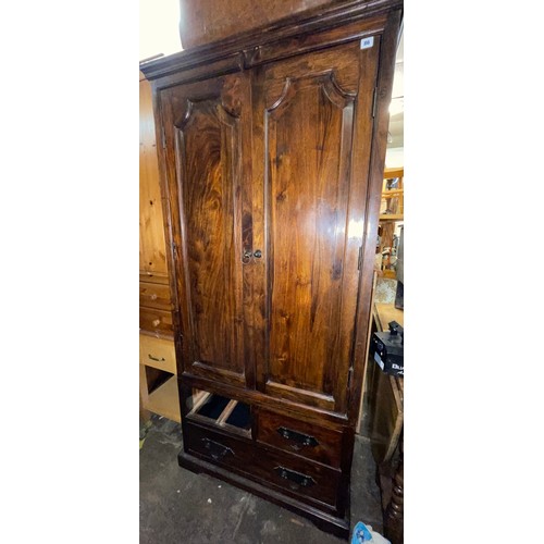 86 - DARK WALNUT PANEL DOOR WARDROBE WITH DRAWER BASE