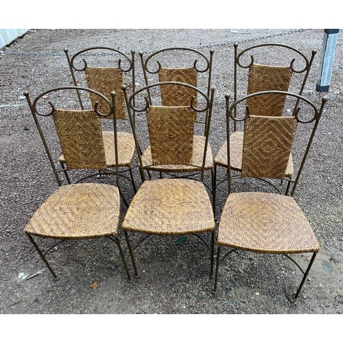 171 - SIX METAL AND RATTAN WEAVE CHAIRS