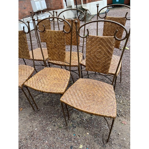 171 - SIX METAL AND RATTAN WEAVE CHAIRS