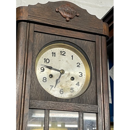 166 - 20TH CENTURY OAK CASED PENDULUM WALL CLOCK