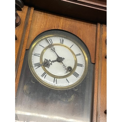 167 - 19TH CENTURY WALNUT CASED PENDULUM WALL CLOCK WITH ANIMAL CRESTING A/F