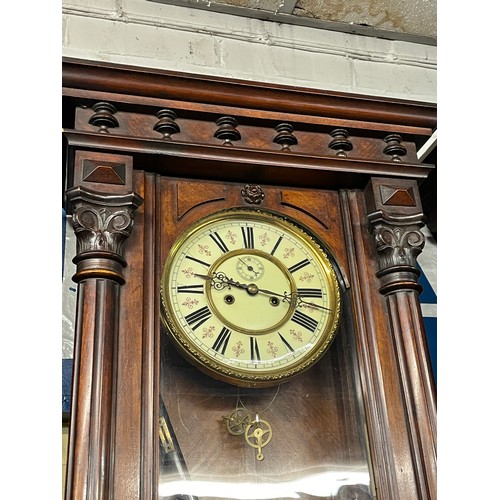 168 - 19TH CENTURY WALNUT CASED VIENNA STYLE WALL CLOCK WITH FLUTED CORINTHIAN COLUMNS ON CASE