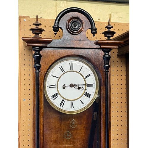 170 - 19TH CENTURY WALNUT CASED TWIN WEIGHT VIENNA STYLE PENDULUM WALL CLOCK