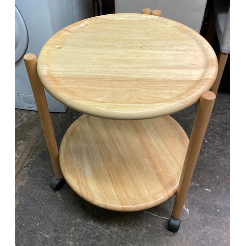 88 - BEECH CIRCULAR TIER FOLDING OCCASIONAL TABLE