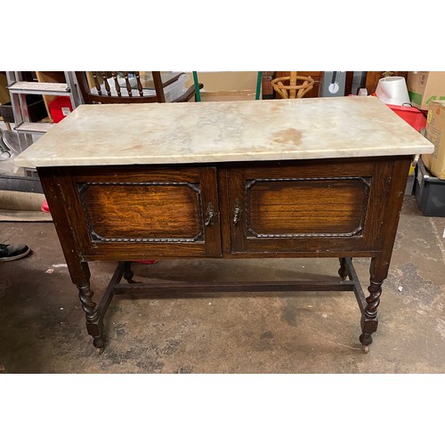 91 - OAK BARLEY TWIST MARBLE SLAB TOP WASH STAND