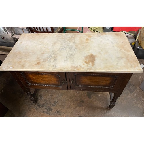 91 - OAK BARLEY TWIST MARBLE SLAB TOP WASH STAND