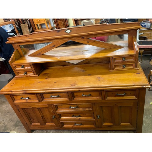 181 - HEAVY PINE DRESSER BASE WITH MIRROR BACK LEDGE