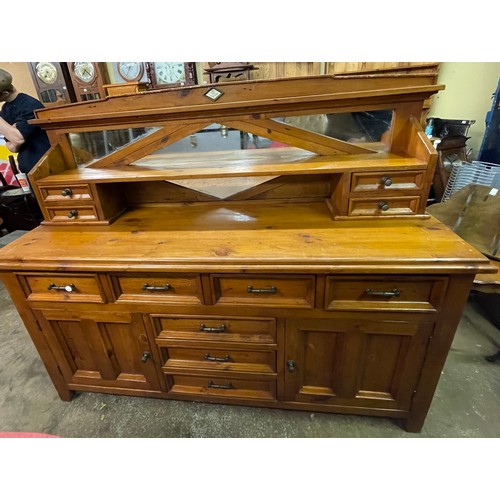 181 - HEAVY PINE DRESSER BASE WITH MIRROR BACK LEDGE