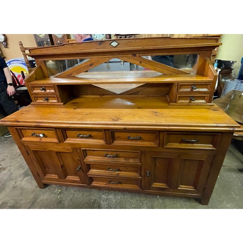 181 - HEAVY PINE DRESSER BASE WITH MIRROR BACK LEDGE