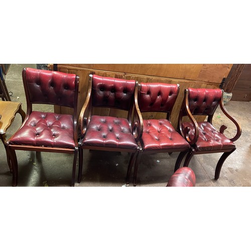 200 - SET OF FOUR RED LEATHER BUTTON BACKED REGENCY STYLE SABRE LEG CHAIRS A/F