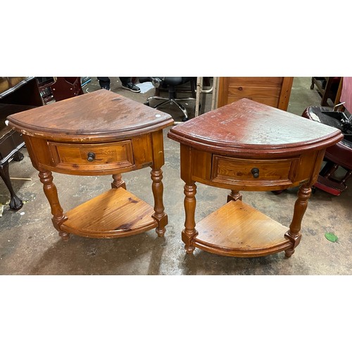 182 - PAIR OF PINE QUADRANT CORNER TABLE FITTED WITH DRAWERS