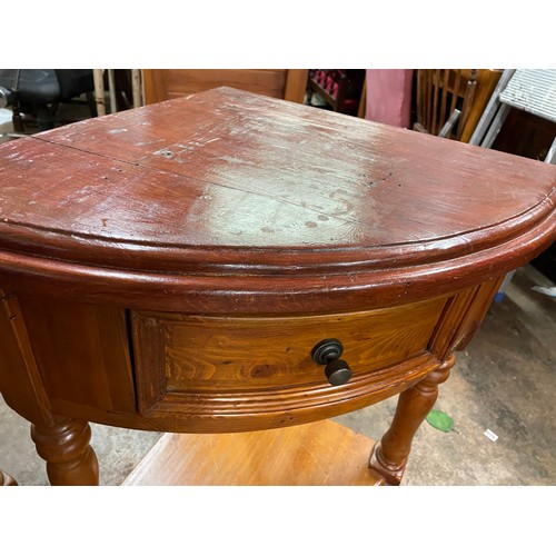 182 - PAIR OF PINE QUADRANT CORNER TABLE FITTED WITH DRAWERS