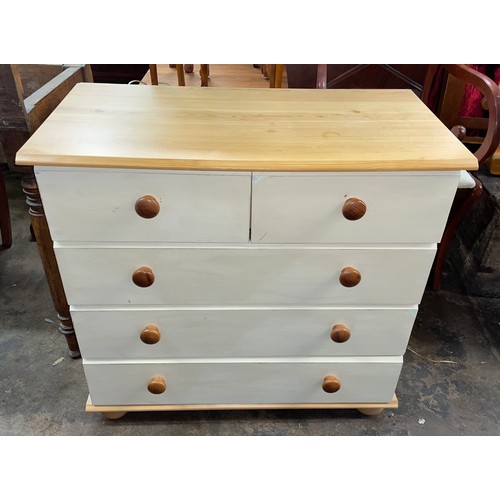 191 - PINE EFFECT AND CREAM FRONTED TWO OVER THREE DRAWER CHEST