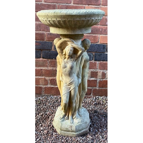 214 - STONE PEDESTAL THREE GRACES BIRD BATH