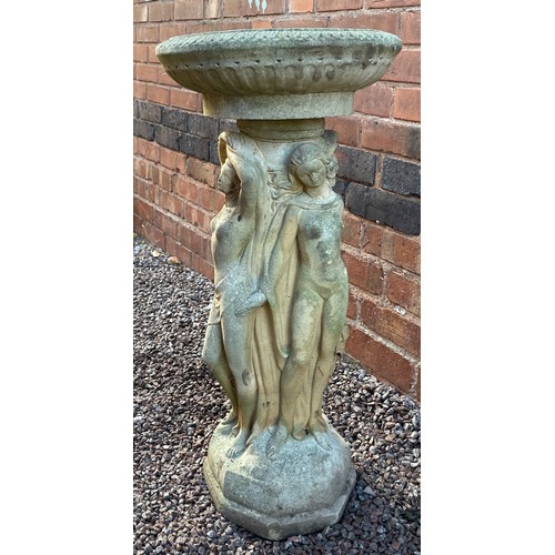 214 - STONE PEDESTAL THREE GRACES BIRD BATH