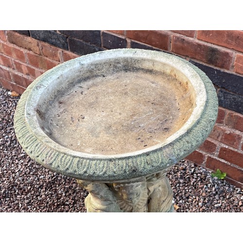 214 - STONE PEDESTAL THREE GRACES BIRD BATH