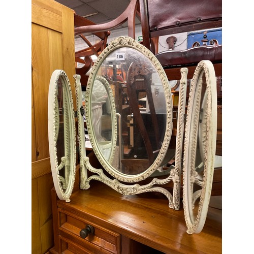 186 - FRENCH CREAM AND GILT TRIPLE DRESSING MIRROR