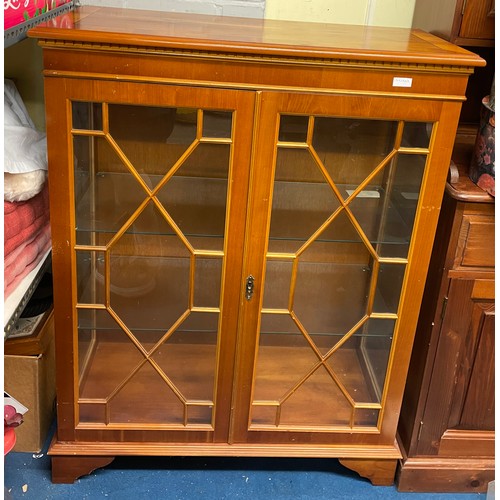 56 - YEW ASTRAGAL GLAZED TWO DOOR CABINET