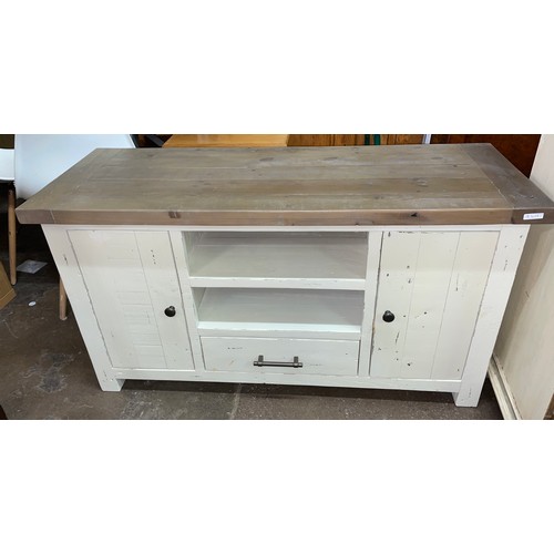 127 - CREAM AND PLANK TOP MEDIA CABINET