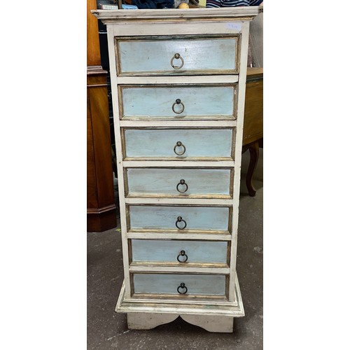 112 - GREEN WASH SEVEN DRAWER NARROW CHEST