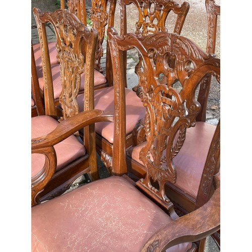 166 - EIGHT CHIPPENDALE DESIGN CARVED DINING CHAIRS