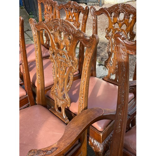 166 - EIGHT CHIPPENDALE DESIGN CARVED DINING CHAIRS