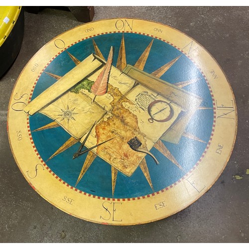 124 - PAINTED GLASS TOP COMPASS COFFEE TABLE