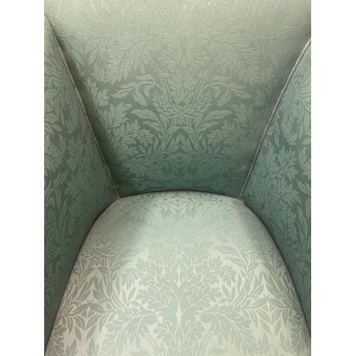 67 - VICTORIAN GREEN BROCADE PATTERN UPHOLSTERED GENTLEMANS CHAIR