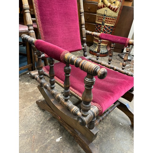 69 - EDWARDIAN BEECH TURNED COLONIAL ROCKING CHAIR