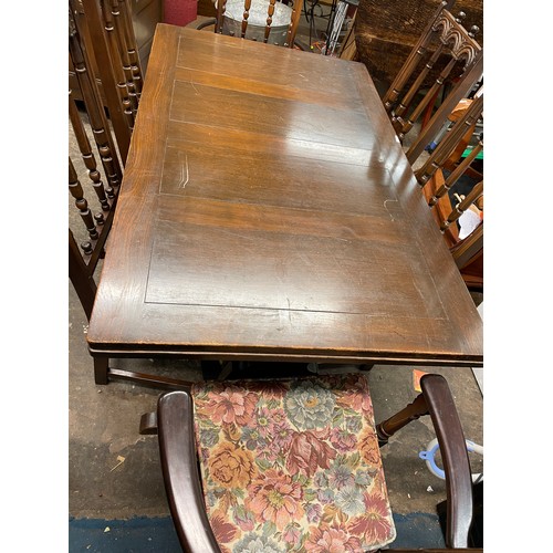 88 - ERCOL DRAWER LEAF REFECTORY TABLE AND SIX HIGH BACK CHAIRS