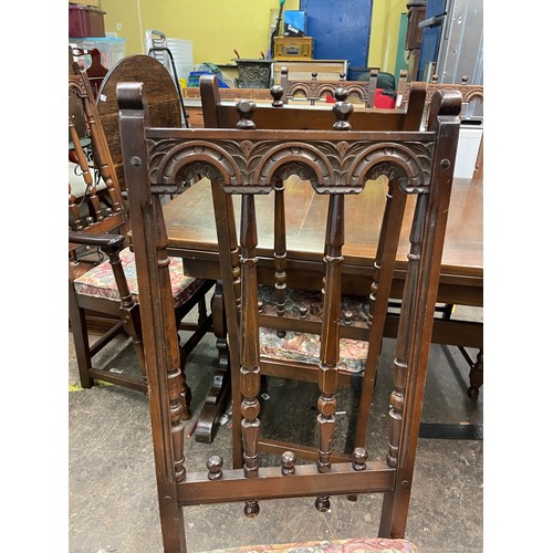 88 - ERCOL DRAWER LEAF REFECTORY TABLE AND SIX HIGH BACK CHAIRS