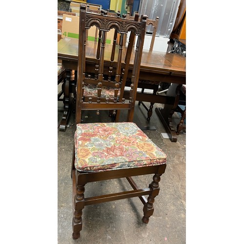 88 - ERCOL DRAWER LEAF REFECTORY TABLE AND SIX HIGH BACK CHAIRS