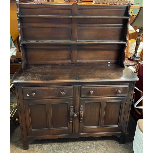 118 - ERCOL DARK ELM DRESSER WITH PLATE RACK