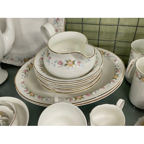 295 - EXTENSIVE MAYFAIR FINE BONE CHINA TABLE SERVICE INCLUDING COFFEE POT AND TEAPOT