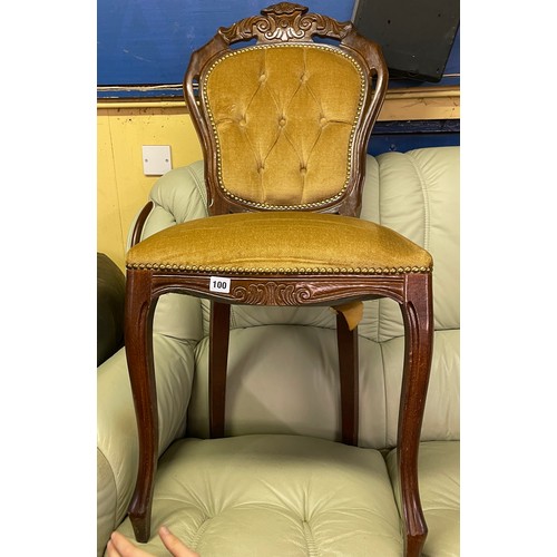 100 - REPRODUCTION FRENCH STYLE BUTTON BACK DINING CHAIR AND EDWARDIAN TUB ARMCHAIR