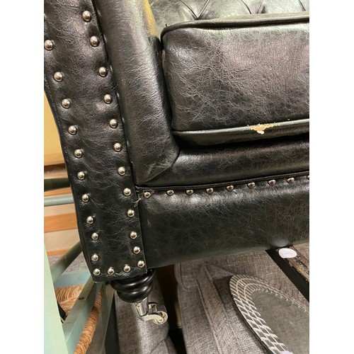 106 - BLACK LEATHER STUDDED BUTTON BACK CHESTERFIELD SOFA