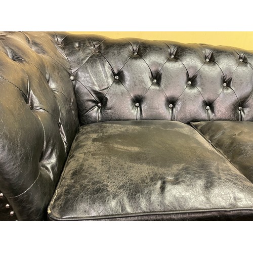 106 - BLACK LEATHER STUDDED BUTTON BACK CHESTERFIELD SOFA