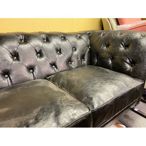 106 - BLACK LEATHER STUDDED BUTTON BACK CHESTERFIELD SOFA