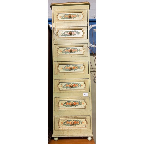 57 - GREEN PAINTED NARROW SEVEN DRAWER CHEST