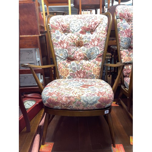 90 - ERCOL TAPESTRY CUSHION HIGH BACKED ARMCHAIR