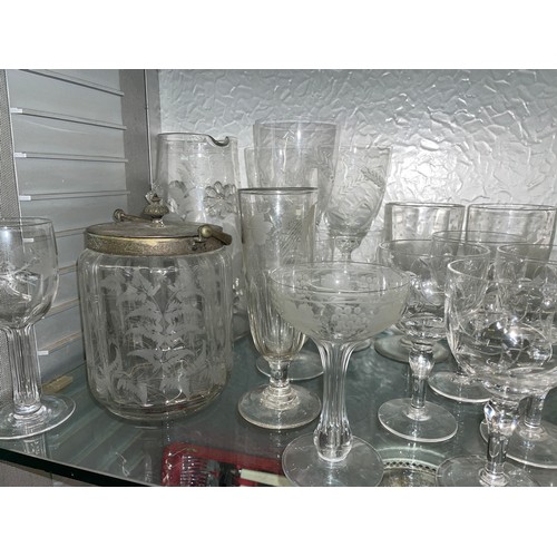 300 - ETCHED GLASS LEMONADE JUG AND VARIOUS OTHER GLASSWARES