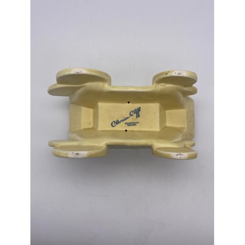 493 - CLARICE CLIFF DRYDAY NOVELTY CIGARETTE BOX MODELLED AS A HORSE DRAWN CARRIAGE (SANS COVER) H 11cm W ... 