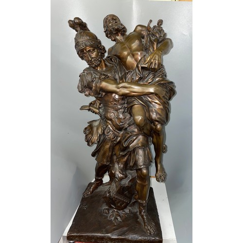 538 - AFTER PIERRE LEPAUTRE PATINATED BRONZE OF AENEAS CARRYING ANCHISES WITH ASCANIUS OUT OF TROY HEIGHT ... 