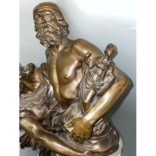 538 - AFTER PIERRE LEPAUTRE PATINATED BRONZE OF AENEAS CARRYING ANCHISES WITH ASCANIUS OUT OF TROY HEIGHT ... 