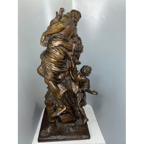 538 - AFTER PIERRE LEPAUTRE PATINATED BRONZE OF AENEAS CARRYING ANCHISES WITH ASCANIUS OUT OF TROY HEIGHT ... 