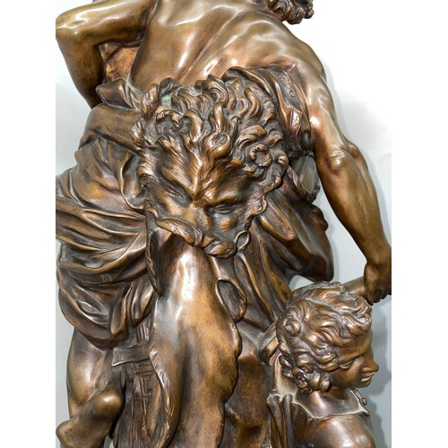 538 - AFTER PIERRE LEPAUTRE PATINATED BRONZE OF AENEAS CARRYING ANCHISES WITH ASCANIUS OUT OF TROY HEIGHT ... 